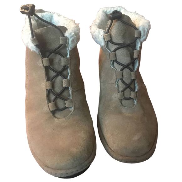 Lands End Women's Suede Ankle Boots Tan Brown Sz 9B Sherpa Lining Stylish Warm - Picture 3 of 8